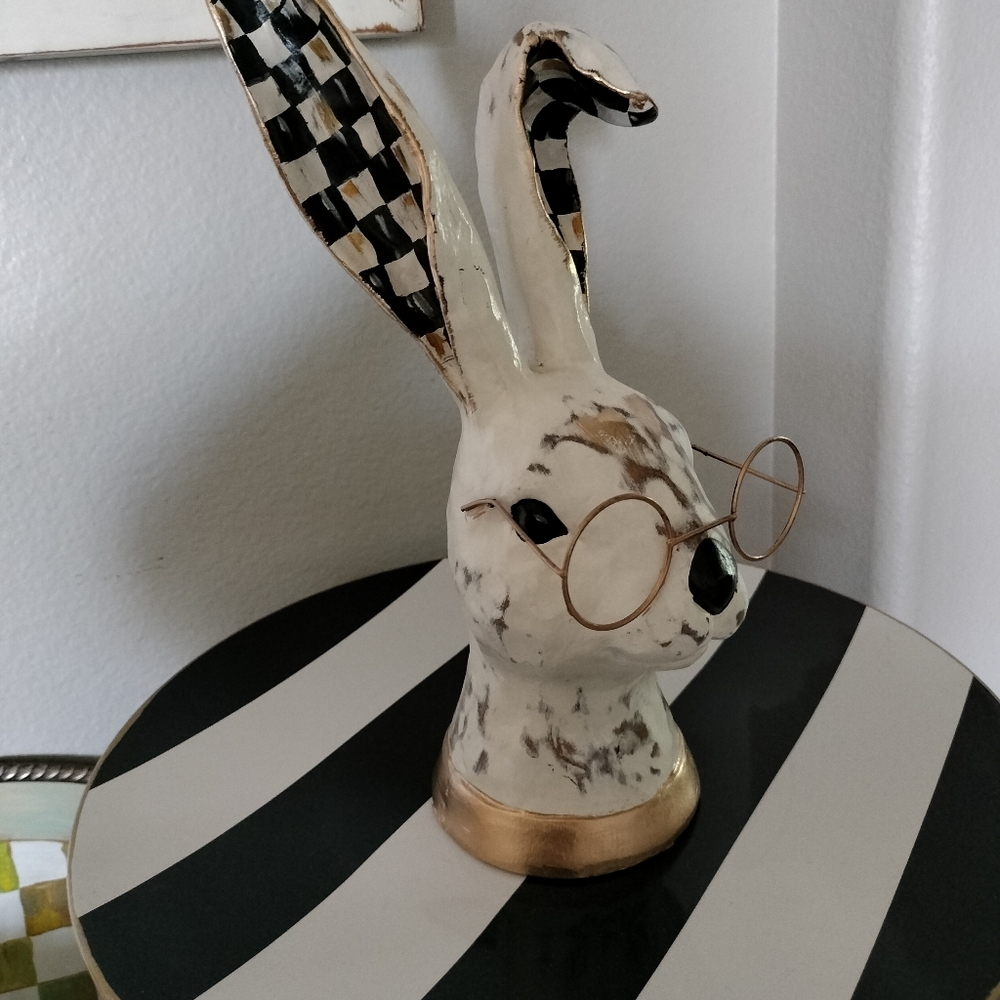 Whimsical Resin Bunny Rabbit Alice in wonderland 11" Hand Painted